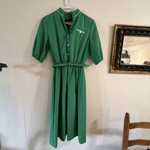 Germaine Brand Dress Women's Size 12 Kelly Green Belted Vintage Midi